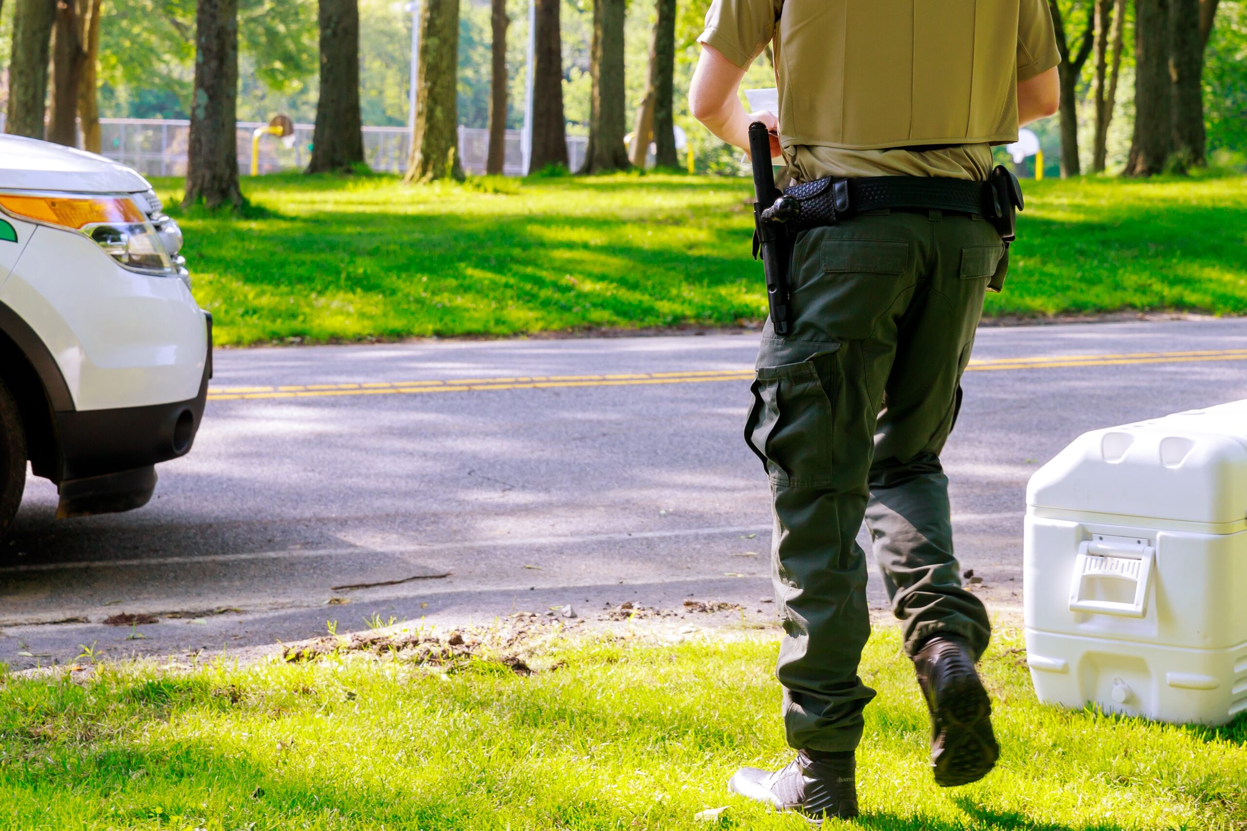 Male security guard in park